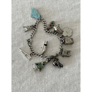 Charm Bracelet 11 Charms Sterling Silver Maine Cocktail Shaker Skunk Ladder